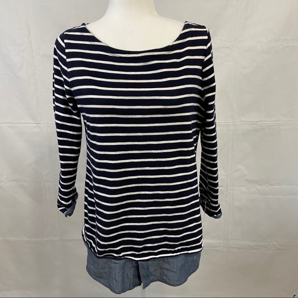 Loft Striped Frill Bottom 3/4 Sleeve Top Size M